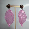 Pendientes de hoja natural esqueletizada con acabado brillante
