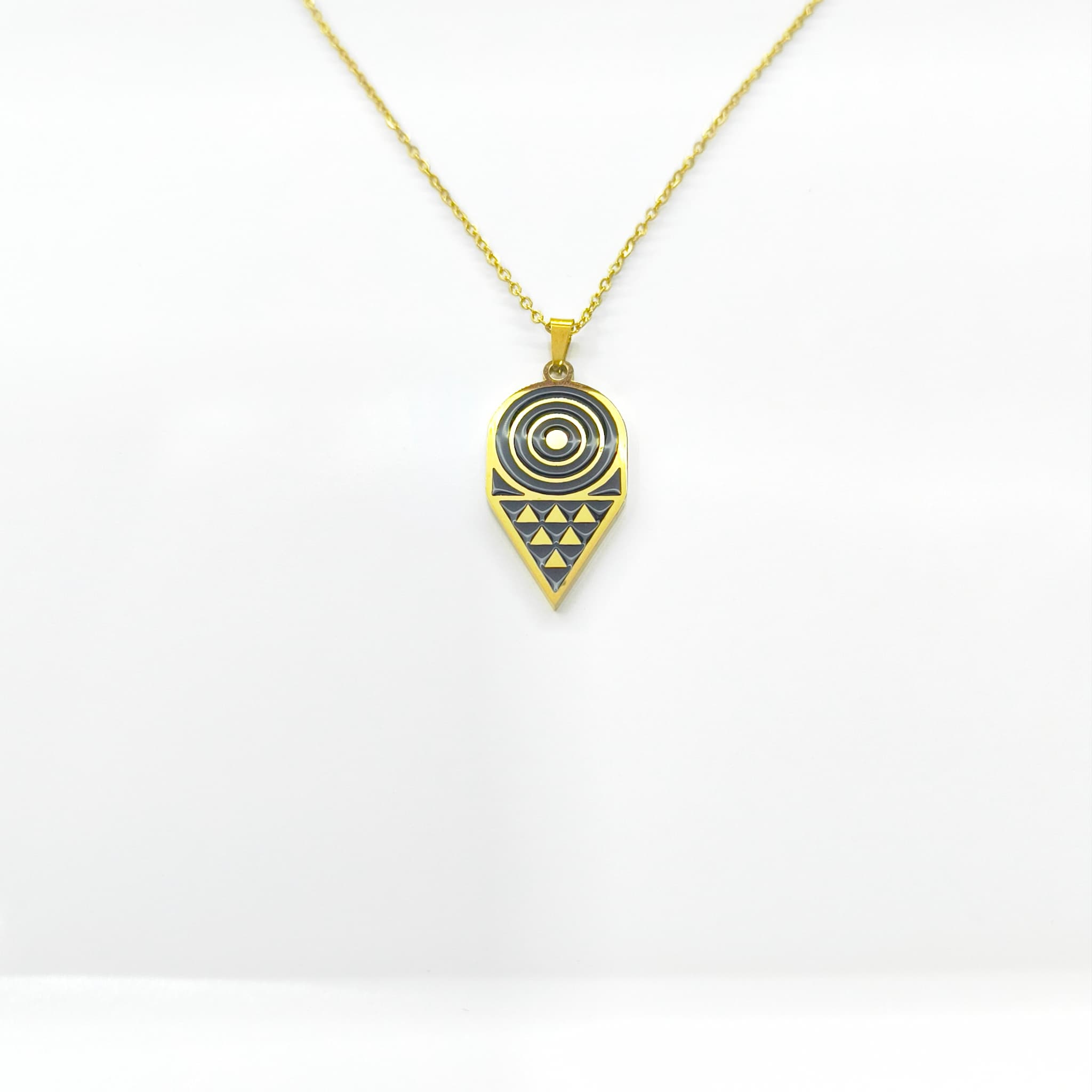 Collar Pintadera Canaria Círculos y Triángulos dorado