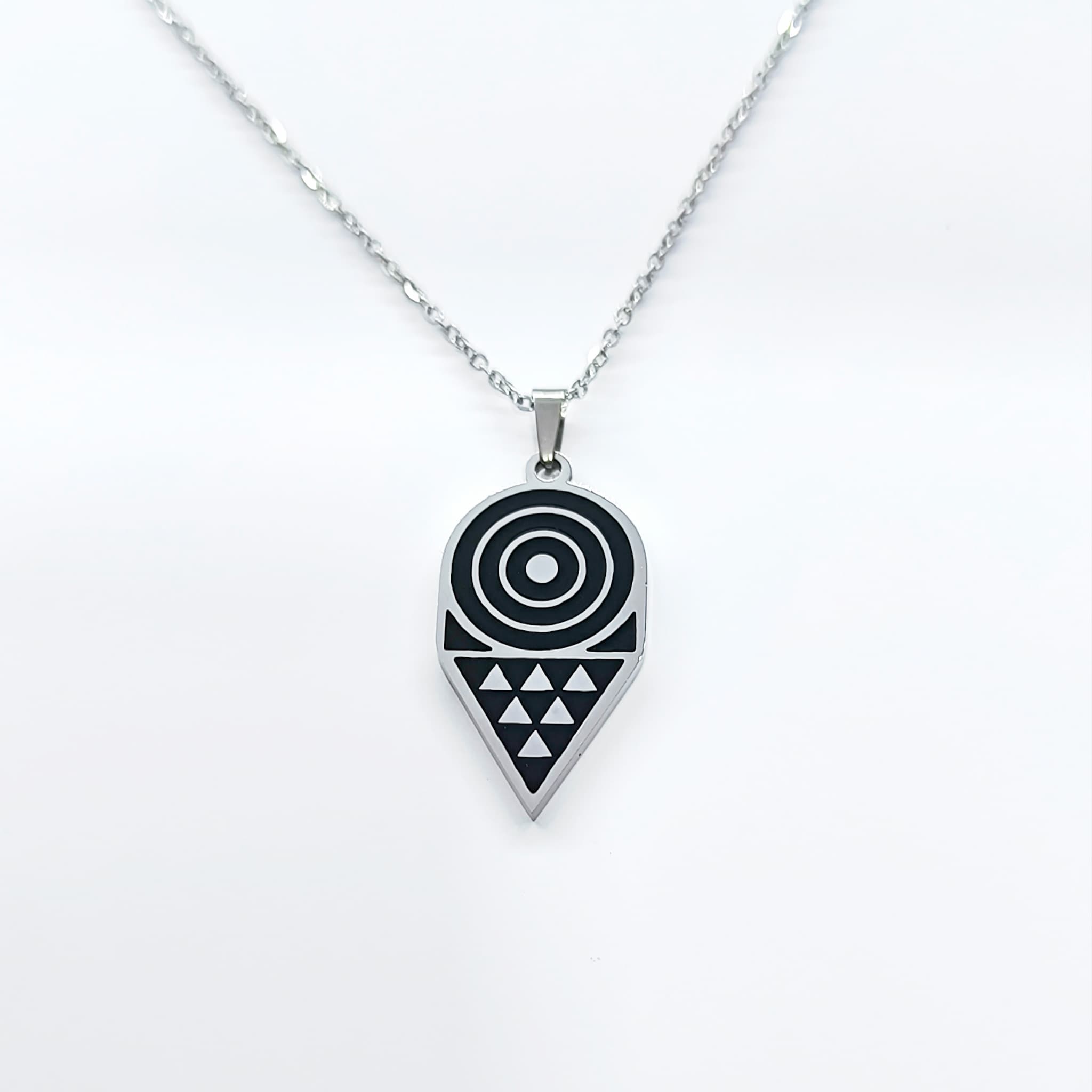 Collar Pintadera Canaria Círculos y Triángulos plateado
