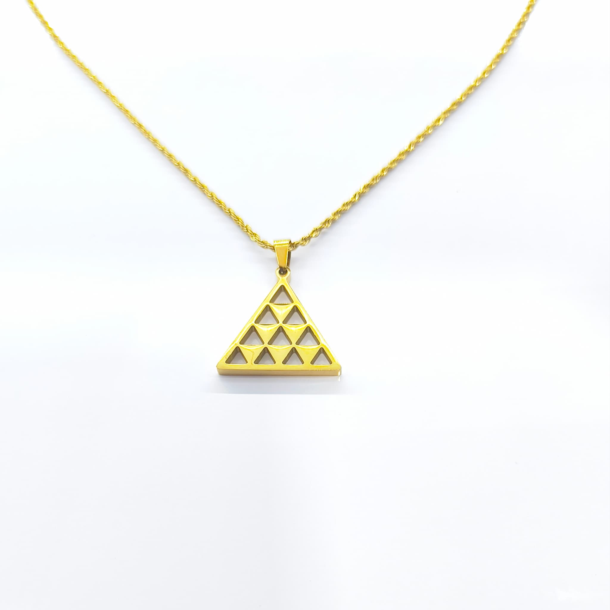 Collar Pintadera Canaria Triangular hueca talla L dorada - vista completa